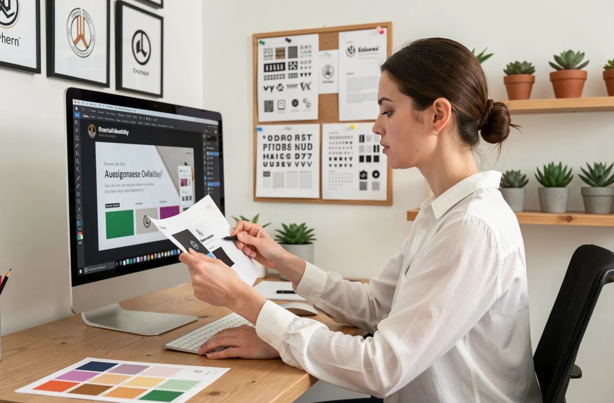 Designer graphique travaillant sur une identité visuelle et la création de site web dans un studio moderne à Pau pour l'agence Euphorie