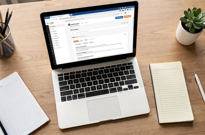 Bureau avec ordinateur portable et documents juridiques en cours de consultation