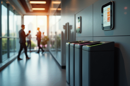 Bureau moderne avec poubelle intelligente à affichage digital