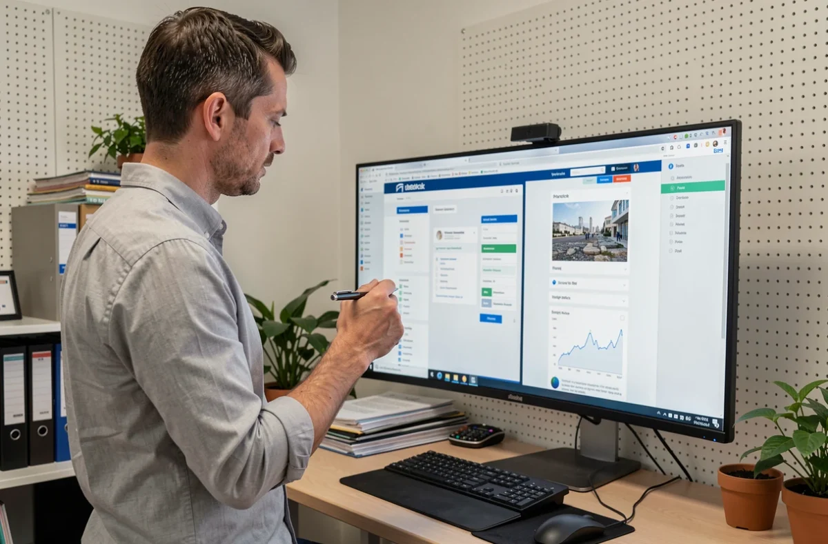 Responsable RH comparant les interfaces GTM Extranet et Box RH La Poste sur un grand écran de bureau