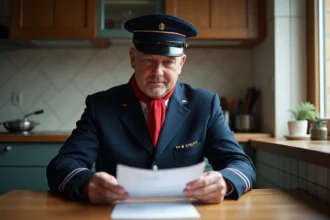 Conducteur sncf regardant ses factures à la maison