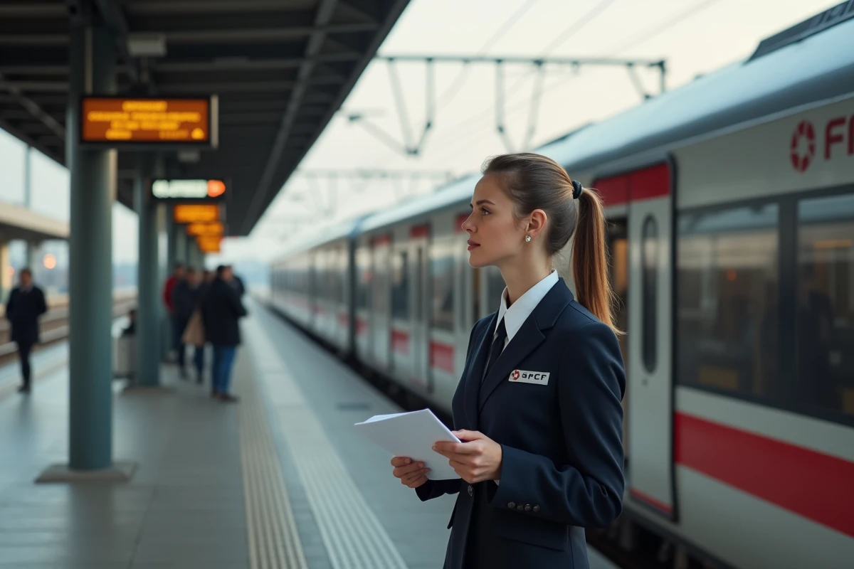 Jeune conductrice sncf sur plateforme de train