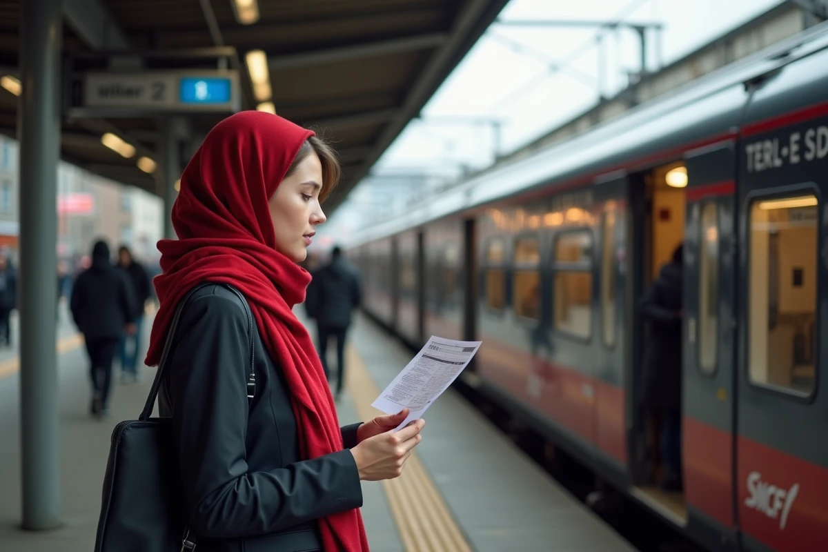 Jeune contrôleuse SNCF sur une plateforme de train régional