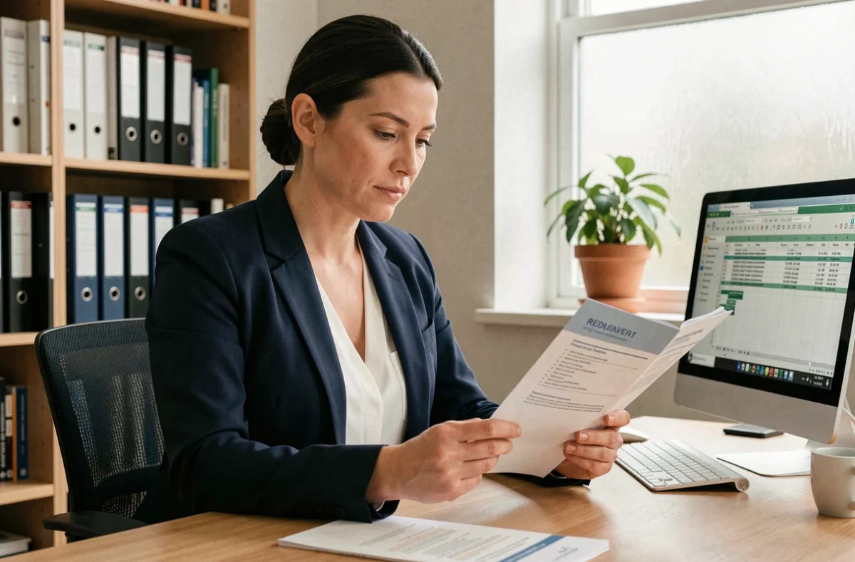 Employée lisant un document sur les avantages du comité d'entreprise GMF et les évolutions du CSE
