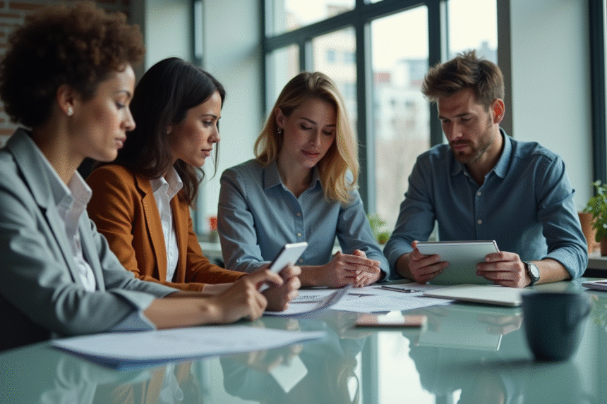 Équipe diversifiée en réunion dans un bureau moderne