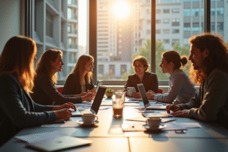 Jeune equipe marketing en réunion dans un bureau moderne