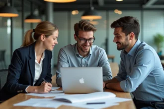 Groupe de professionnels collaborant autour d'une table moderne
