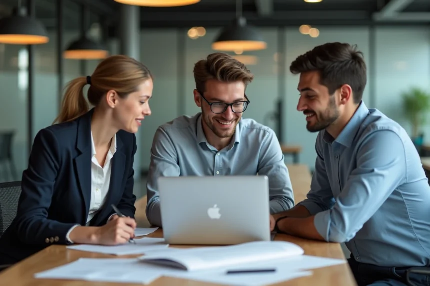 Groupe de professionnels collaborant autour d'une table moderne