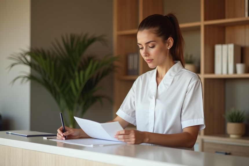 Estheticienne en uniforme blanc dans un spa moderne