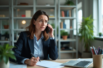 Femme d affaires au bureau parlant au téléphone