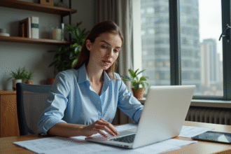 Jeune femme en bureau organisé pour l'article {titre}