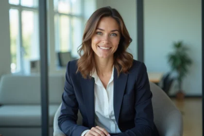 Femme d'affaires confiante en portrait vertical