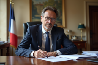 Fonctionnaire français signant un ordre de fermeture