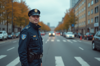 Gendarme en uniforme à un carrefour en journée