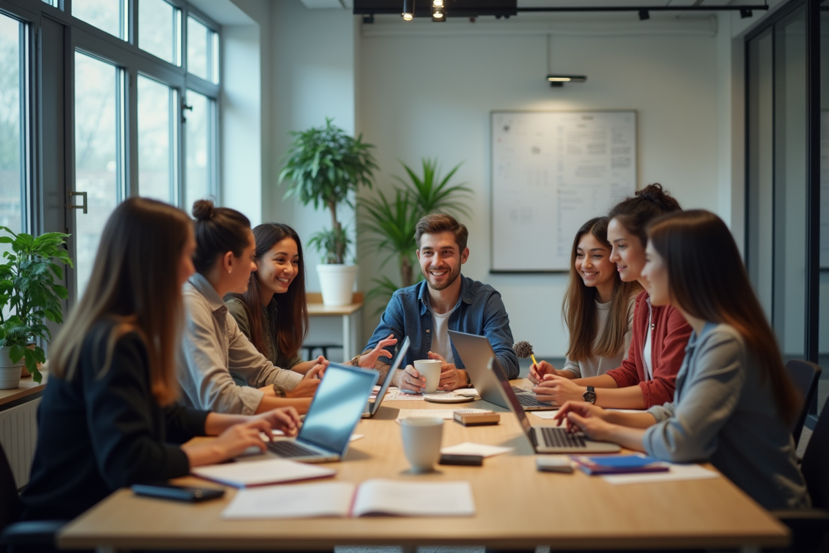 Groupe de jeunes adultes en réunion collaborative