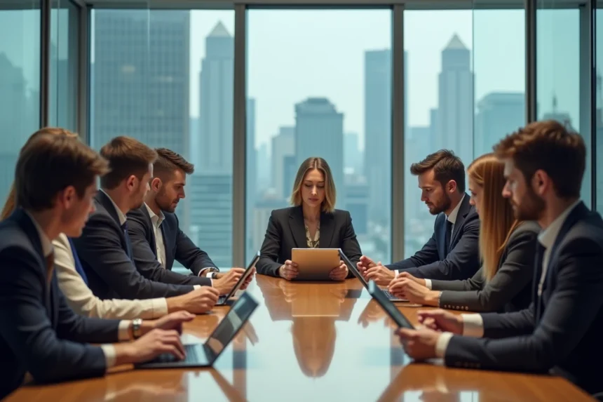 Groupe de professionnels en réunion dans un bureau moderne