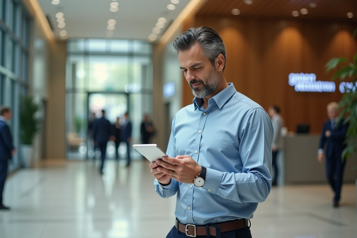 Homme d affaires dans le hall d une entreprise