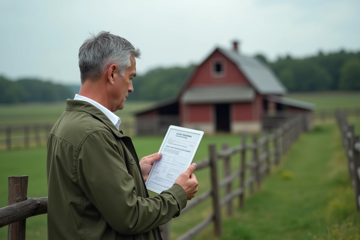 Travailleur indépendant agricole consultant une plateforme d'affiliation MSA sur tablette dans un cadre rural