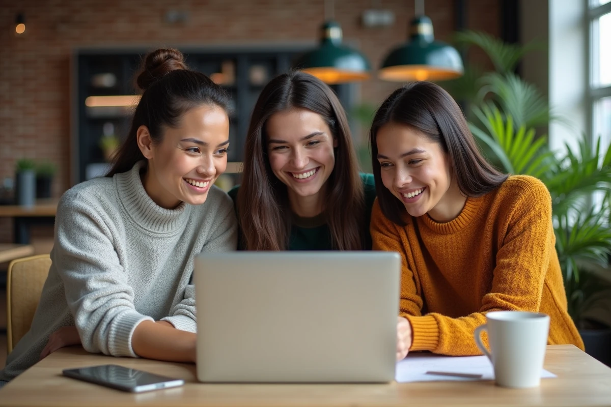 Jeunes professionnels découvrant une invitation à un événement RH sur un ordinateur portable