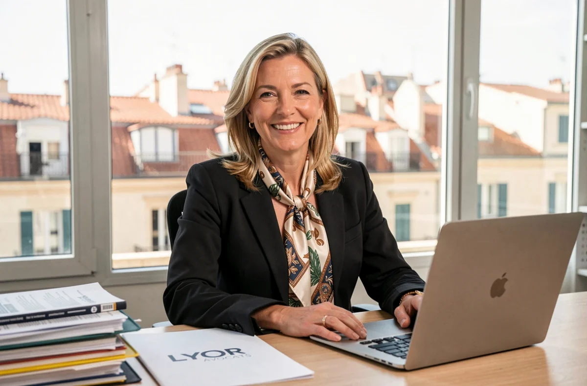 Karen Nabitz de LYOR Avocats à Marseille dans son bureau moderne avec vue sur la ville