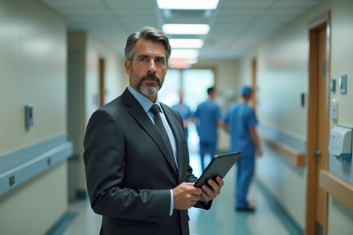 Médecin senior en discussion avec un collègue dans un couloir d'hôpital, représentant les professions médicales parmi les mieux payées