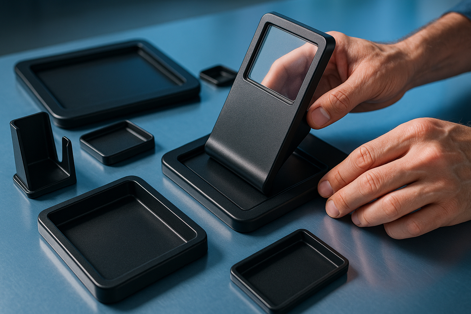 Mains assemblant des modules d