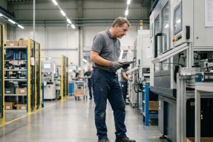 Homme en uniforme de travail dans une usine moderne