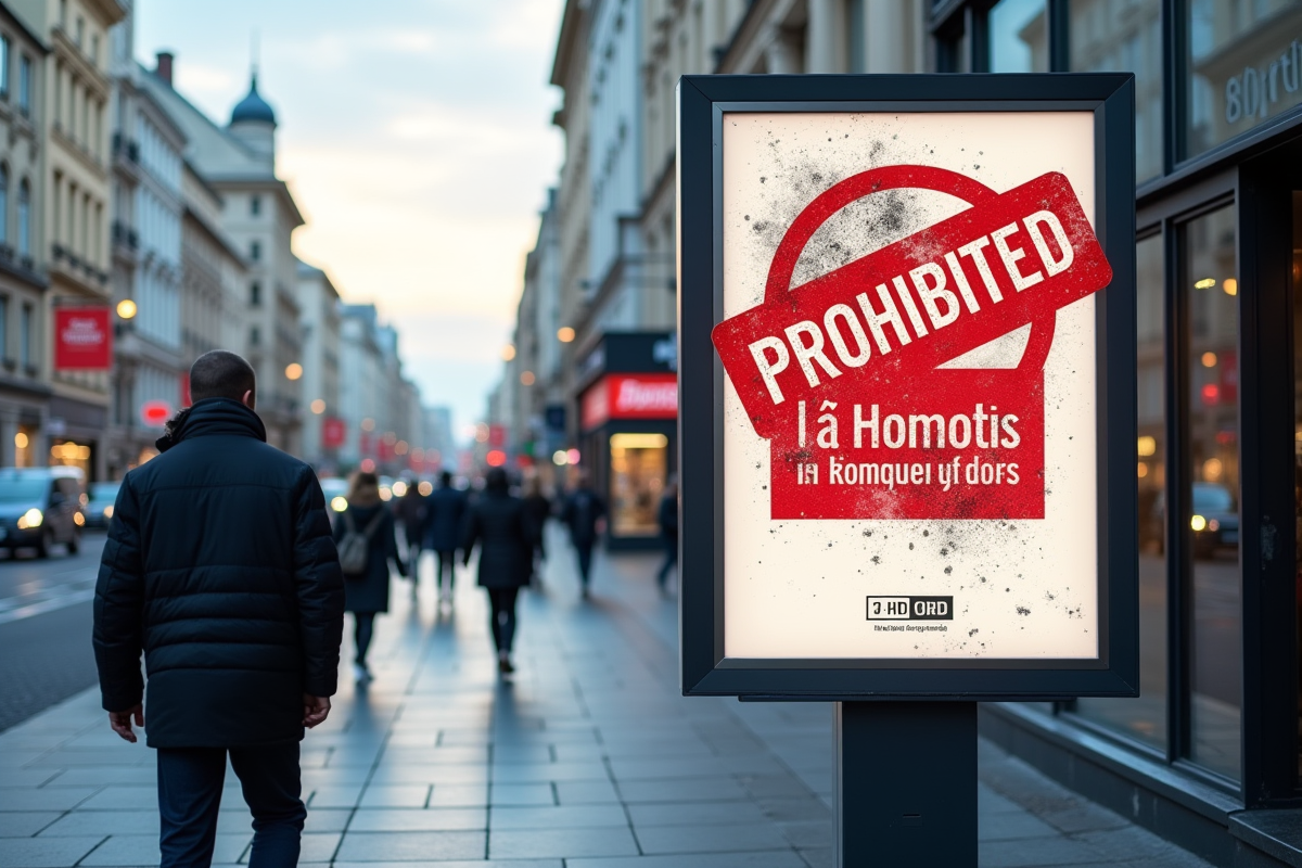 Affiche publicitaire barrée d