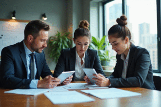 Groupe de professionnels collaborant dans un bureau moderne