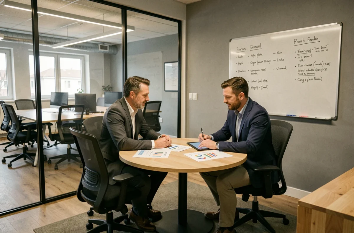 Salle de réunion vitrée dans un espace de coworking à Colombes avec professionnels en discussion
