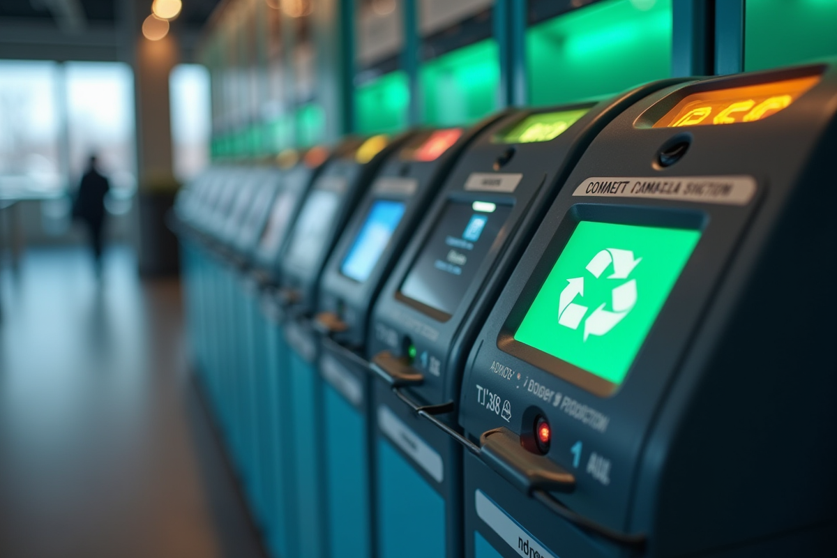 Station de recyclage connectée avec compartiments étiquettes