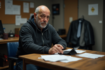 Technicien theatre en réflexion dans son bureau backstage
