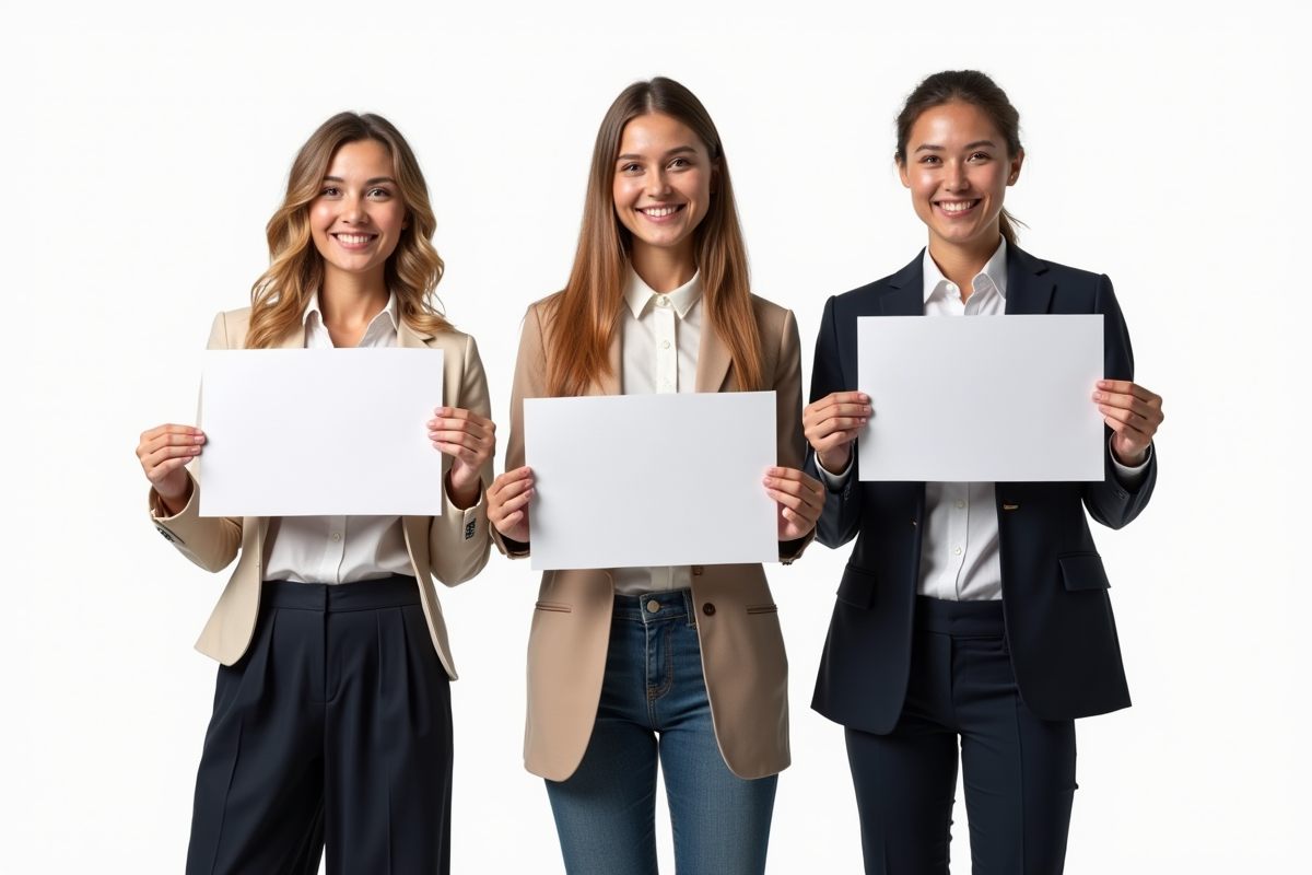 Trois personnes souriantes avec signes de statut VDI